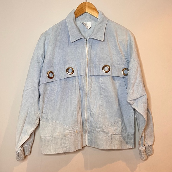 VINTAGE | denim chambray lightweight zip up grommet jacket - Picture 2 of 11